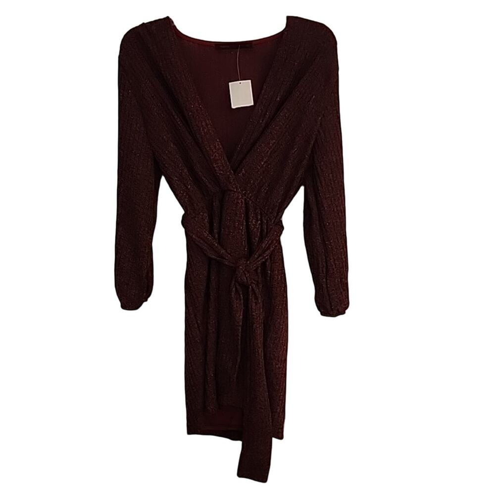 Fraiche Burgundy Heather Dress with Belt, NWT, Large